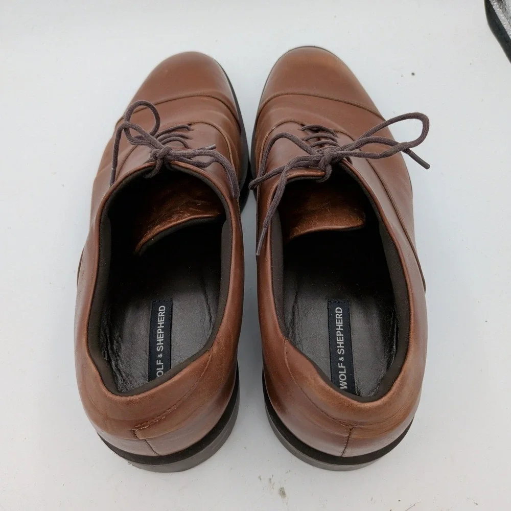 Wolf & Shepherd Closer Oxford Calfskin Cap Toe Brown Leather Shoes Mens 10 M